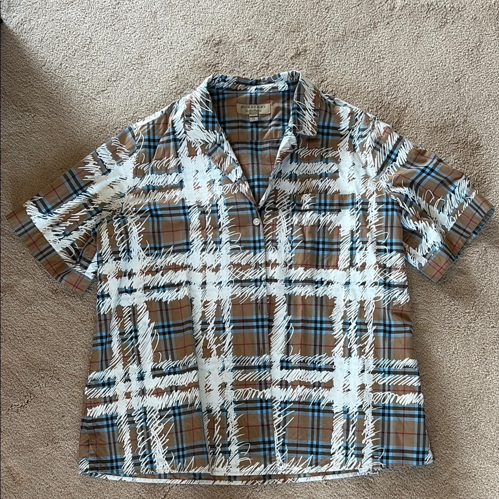 Burberry Brown and White Casual Button Down Shirt
